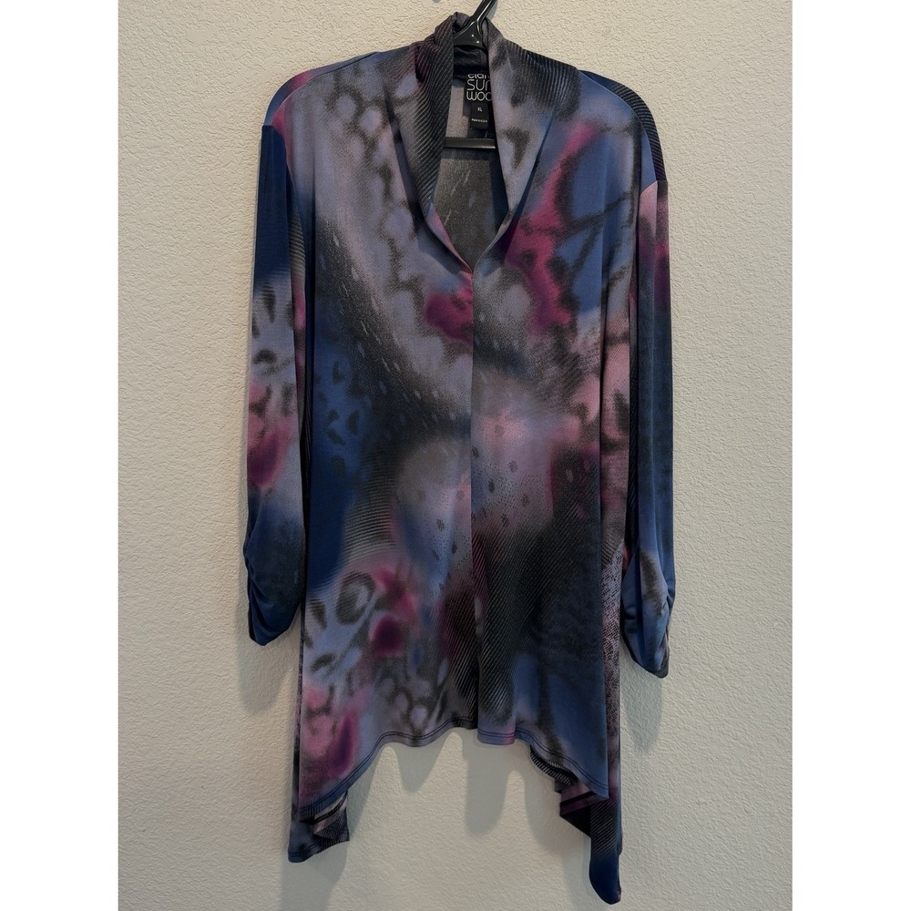 Clara Sun Woo Tunic Womens XL Blue Pink Black Artsy Long sleeve Flowy Whimsical